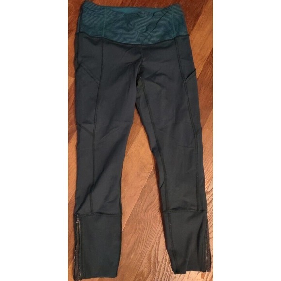 Lululemon Pants - Lululemon Rebel Runner Crop Dark Fuel Forage Teal size 4 ankle zip waist stripe